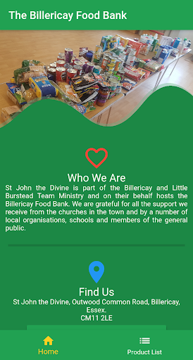 Android application Billericay Food Bank screenshort