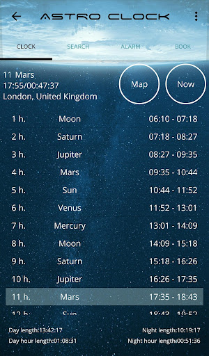 Android application Astro Clock (planet hours) screenshort