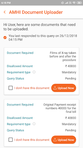 HDFC ERGO Health Claims docUpl Screen 3