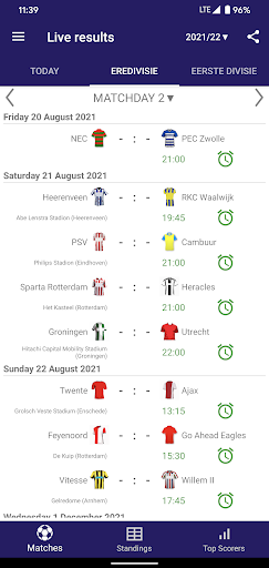 Live Scores for Eredivisie