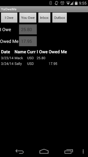 Android application YaOweMe screenshort