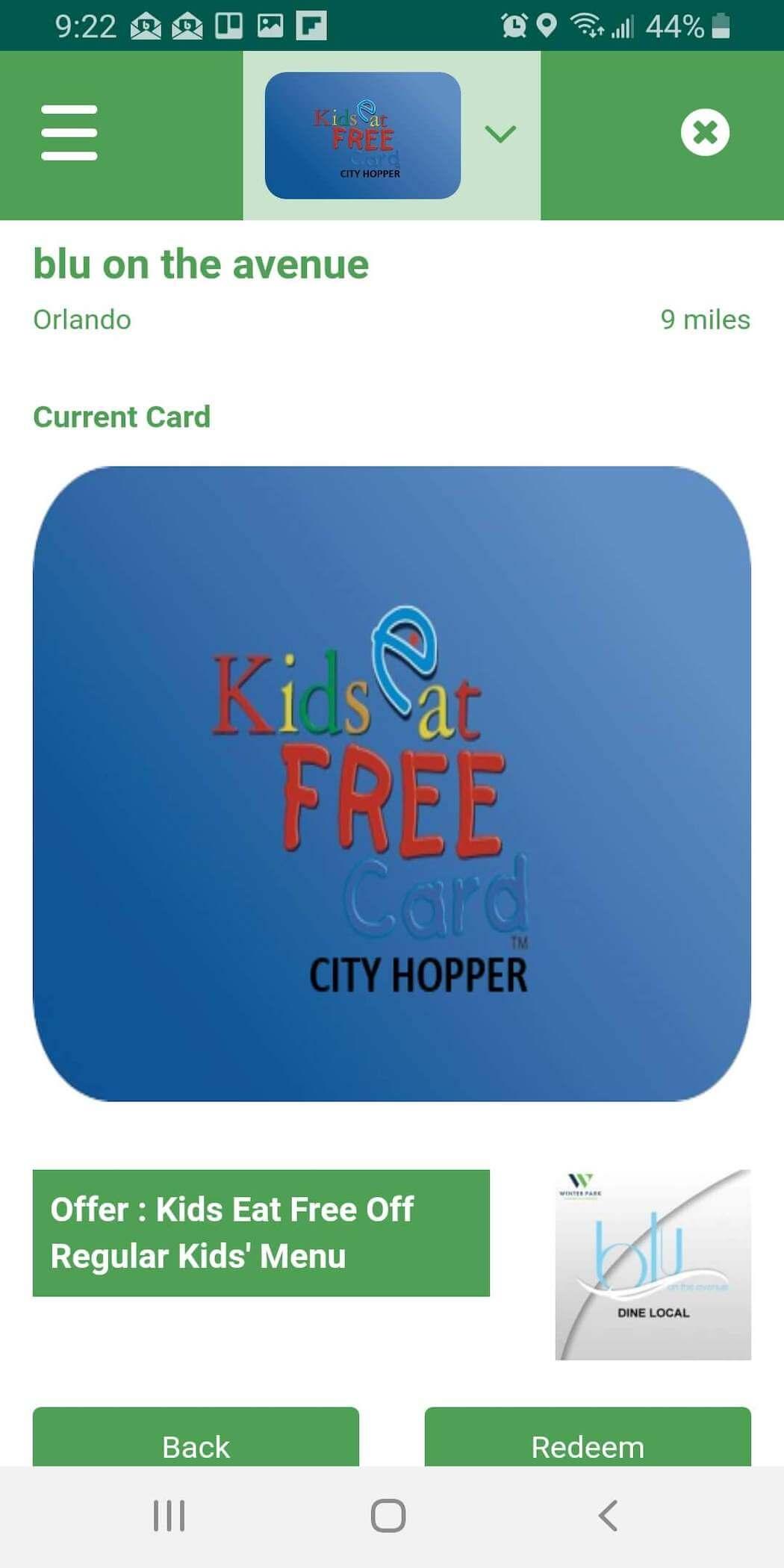 Android application Kids Eat Free Card screenshort