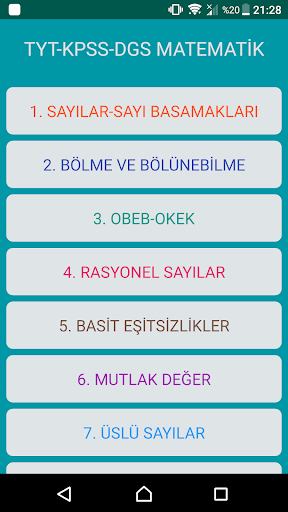 Android application TYT-KPSS-DGS MATEMATİK screenshort