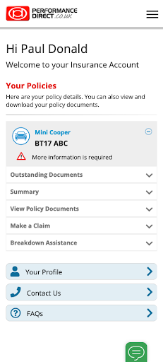 Performance Direct Insurance Screen 2