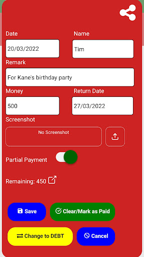 Credit Debt Ledger Cash Book Screen 3