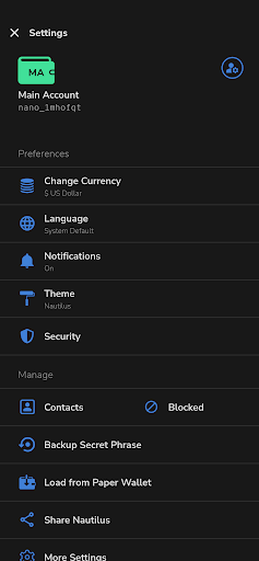 Nautilus - NANO Wallet Screen 3