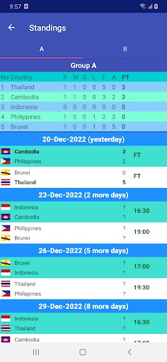 World Soccer Fixtures Screen 3