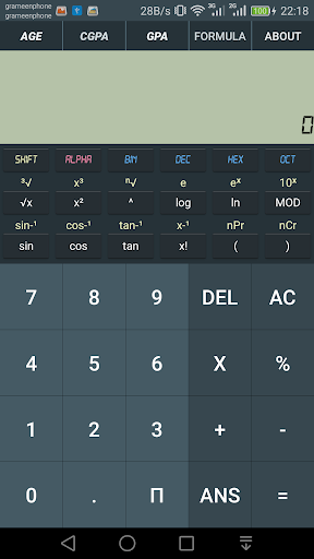 Android application Multi Calculator-MATH/AGE/CGPA screenshort