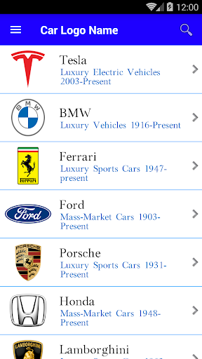 Android application Car Logo Name screenshort