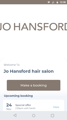 Android application Jo Hansford hair salon screenshort