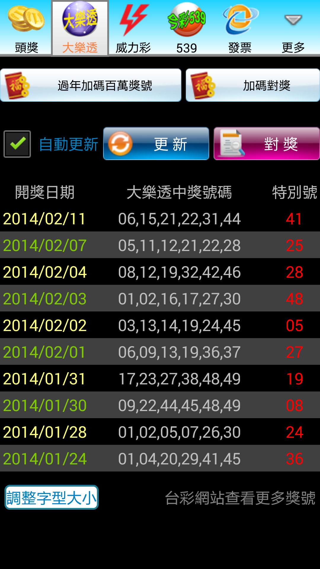 Android application 台灣樂透彩 screenshort