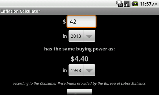 CPI Inflation Calculator Screen 2