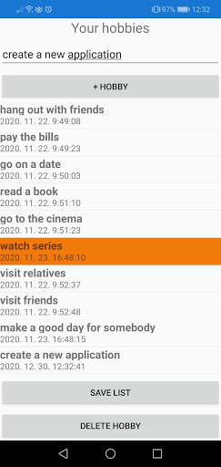 Android application Myhobbylist screenshort