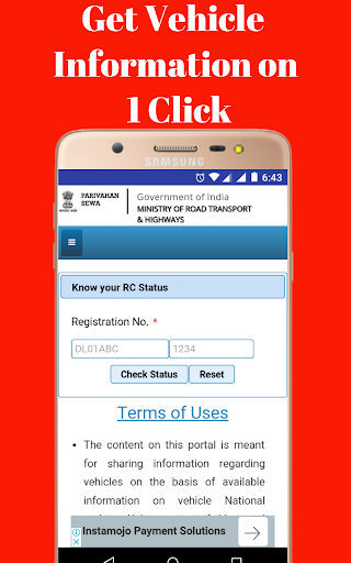 RTO Vehicle Information App Screen 3
