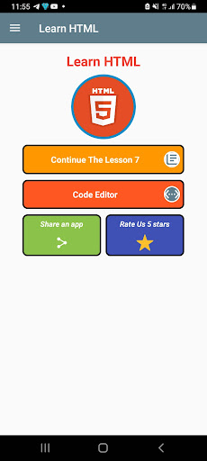 Android application Learn HTML screenshort