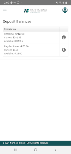 NIFCU Mobile Banking Screen 2