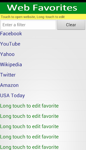 Web Favorites Screen 2