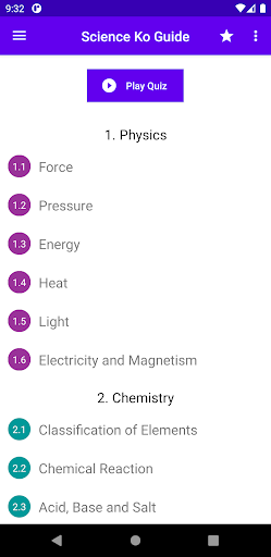Android application Science Ko Guide screenshort
