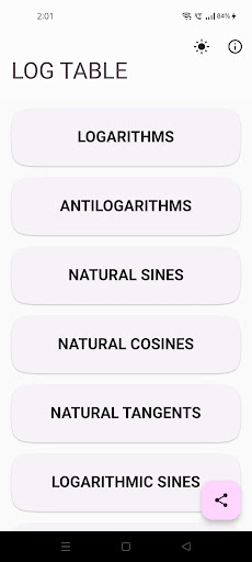 Android application Log Table screenshort