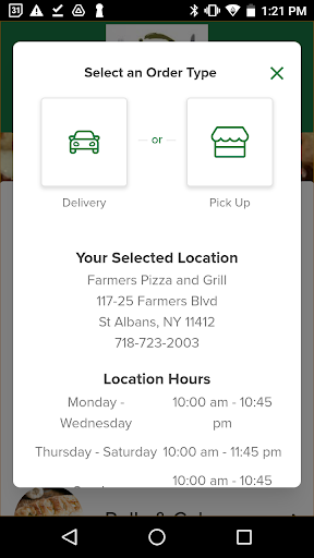 Android application Farmers Pizza & Grill screenshort