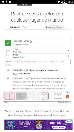 Rastreamento Internacional APP Screen 2