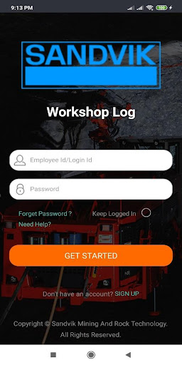 Sandvik Workshop Log Screen 2