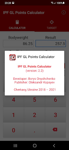 IPF GL Points Calculator Screen 3
