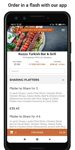 Android application Kuzzu Turkish Bar & Grill screenshort