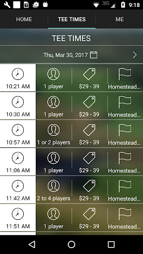 Homestead Golf Tee Time Screen 3