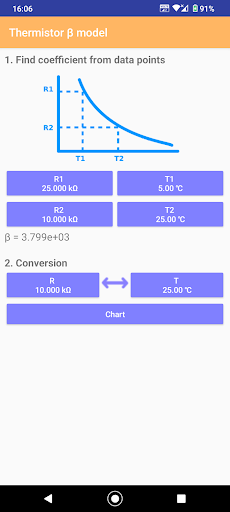 Android application Thermistor Tool screenshort
