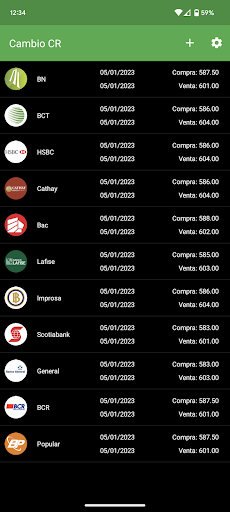 Android application Exchange Rate CR (Cambio CR) screenshort