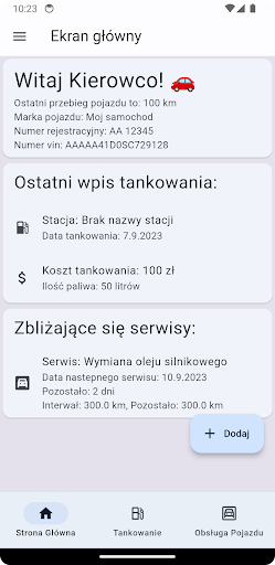 Android application AutoLog - dziennik tankowania screenshort
