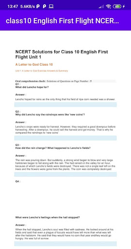 Class 10 English First Flight Screen 3