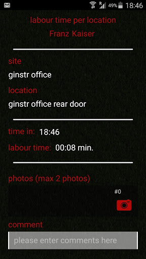 Labour Time Per Location Screen 2