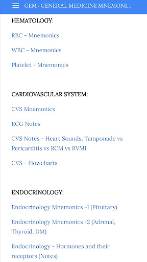 General Medicine Mnemonics App Screen 3