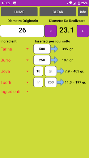 Android application Calcolatrice Da Cucina screenshort