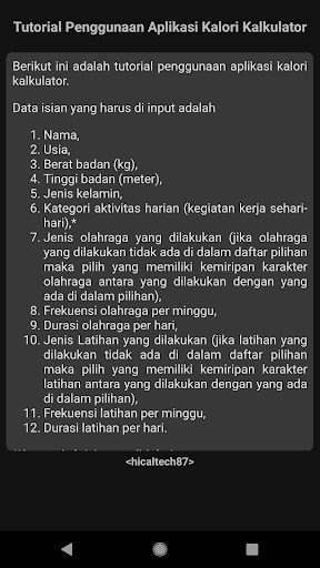 Penghitungan Kalori Screen 2