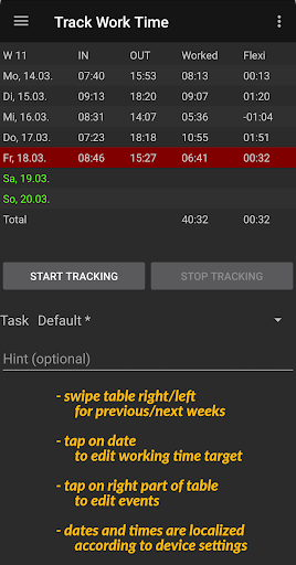 Android application Track Work Time screenshort
