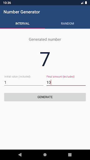 Android application Number Generator screenshort