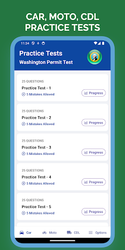 WA DOL Permit Test Practice Screenshot