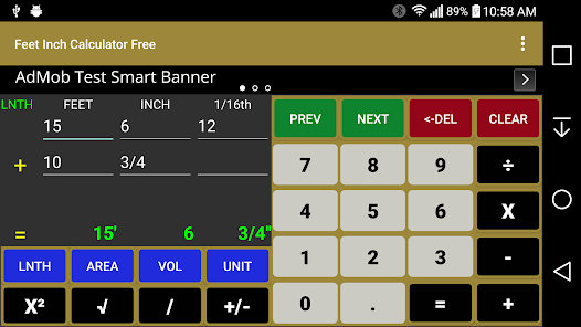 Calculator for deals feet and inches