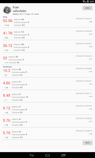 Fuel calculator Screen 2