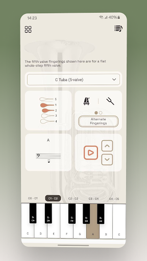 Screenshot of Tuba Fingering Chart