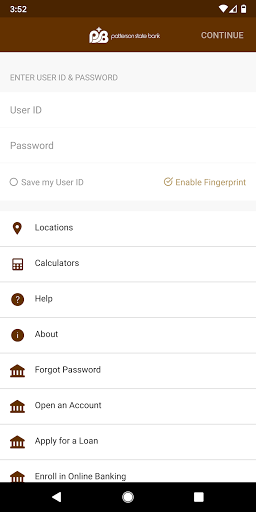 Android application Patterson State Bank screenshort
