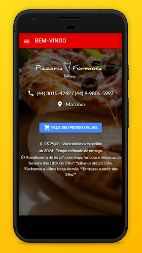 Android application Pizzaria Formosa Delivery screenshort