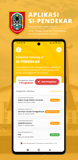 Android application SI-PENDEKAR - Pengaduan Naker screenshort