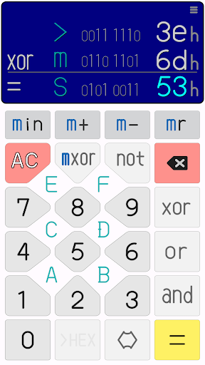 Android application Calculator +HEX screenshort