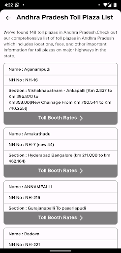 Toll Plaza Rates Screen 2
