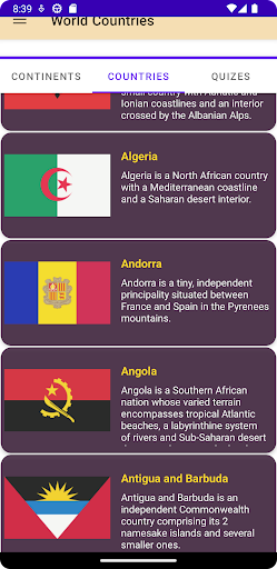 World Countries Quiz App Screen 2