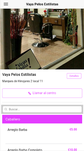 Android application Vaya Pelos Estilistas screenshort